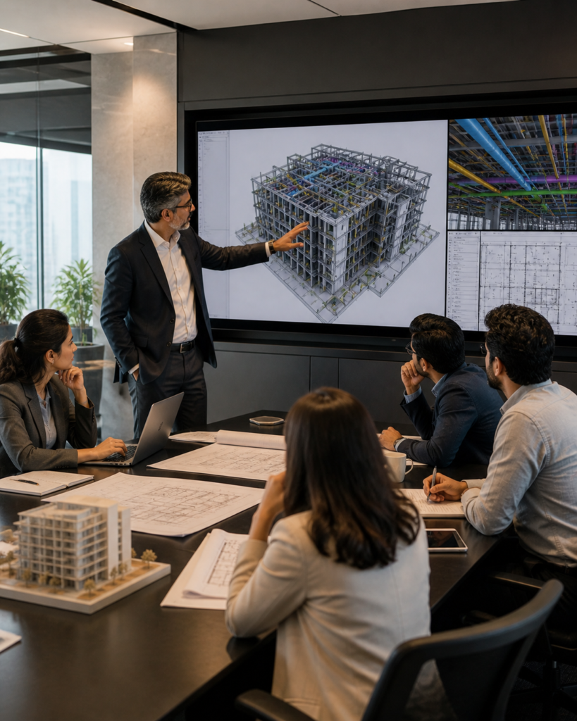 Corporate AEC Training, BIM Implementation and Mentoring – leadership team reviewing BIM workflow