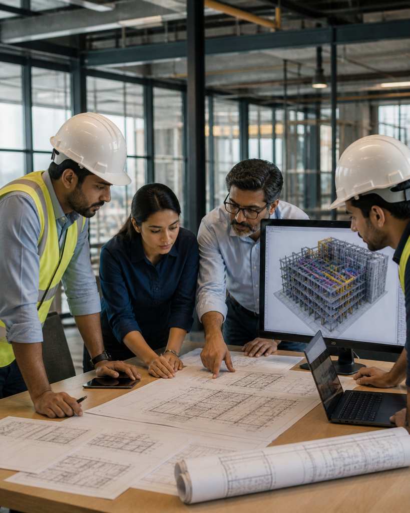 BIM Training for EPC Contractors – EPC team reviewing BIM model and construction drawings